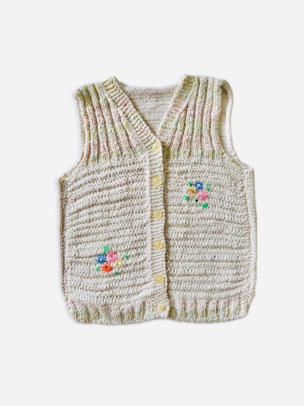 Handmade Cotton Knit Sweater Vest Floral Embroidery Girls 4-6 Spring Cottagecore